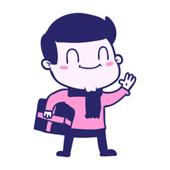 cartoon friendly man with xmas gift in bright neon color