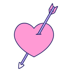 tattoo in traditional style of an arrow and heart in bright neon color