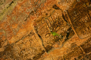 Gutman's Cave with inscriptions on the walls, the widest and highest cave in the Baltic countries, in the Gauja National Park near Sigulda, Latvia