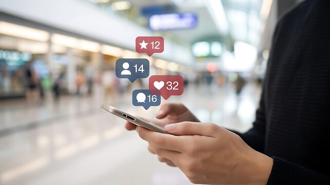 Person holding smartphone with social media notifications hand