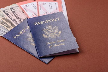 US passport for travelling, flying and doing business. USA document, id