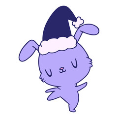 hand drawn christmas cartoon of kawaii rabbit in bright neon color