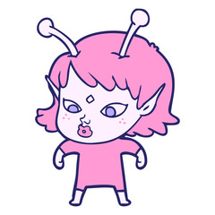 pretty cartoon alien girl in bright neon color
