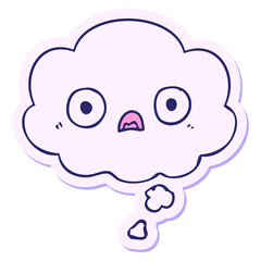 cute cartoon face with thought bubble as a printed sticker in bright neon color