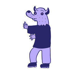 cartoon werewolf in bright neon color