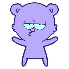 bored bear cartoon in bright neon color