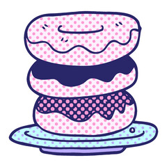 cartoon doodle plate of donuts in bright neon color