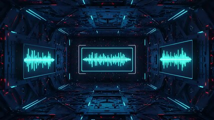 Evolving sound waves pulse within a futuristic technological framework Blue neon highlights circuitry shaping abstract audio visualization Cybernetic ambiance - Powered by Adobe