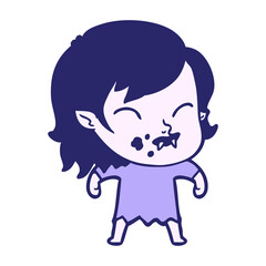 cartoon vampire girl with blood on cheek in bright neon color