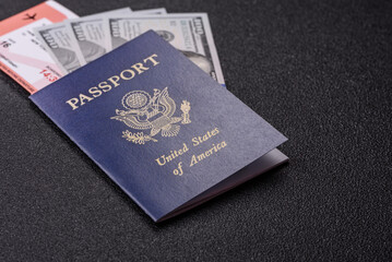 US passport for travelling, flying and doing business. USA document, id