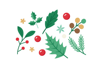 Whimsical Flat Style Botanical Elements Wintergreen And Berries