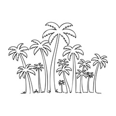 Obraz premium Hand-drawn tropical palm trees on a minimalist white background. Vector hand-drawn doodle illustration