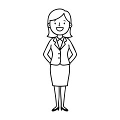 Cartoon drawing of a professional female character in business attire. Vector hand-drawn doodle illustration
