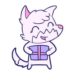 happy cartoon fox in bright neon color