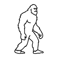 Fototapeta premium Silhouette of yeti in walking pose with minimalistic outline style. Vector hand-drawn doodle illustration