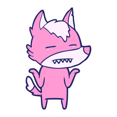 cartoon wolf showing teeth in bright neon color