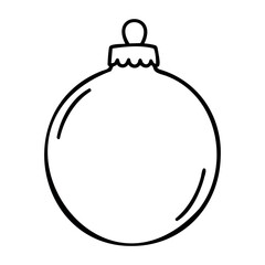 Fototapeta premium Simple outline of a christmas ornament ball with hook detail. Vector hand-drawn doodle illustration