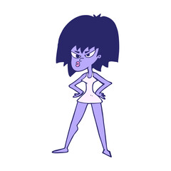 cartoon angry woman in dress in bright neon color