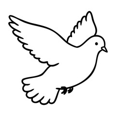 Fototapeta premium Line art of dove in flight with spread wings. Vector hand-drawn doodle illustration