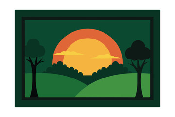 Fototapeta premium Sunset Framed By Trees In Open Green Space