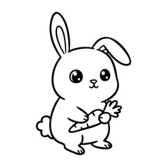 Obraz premium Cute cartoon bunny holding a carrot with big ears and adorable eyes. Vector hand-drawn doodle illustration
