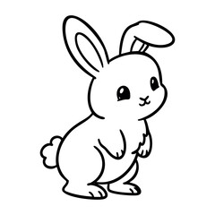 Cute cartoon bunny with big ears in a simple black and white drawing. Vector hand-drawn doodle illustration