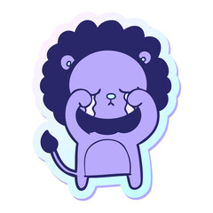 sticker of a crying cartoon lion in bright neon color
