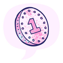 cartoon coin with speech bubble in grunge distressed retro textured style in bright neon color