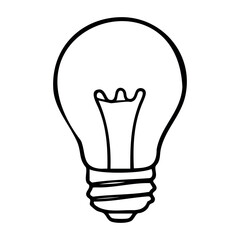 Fototapeta premium Hand-drawn light bulb sketch with simple outline and curved filament. Vector hand-drawn doodle illustration