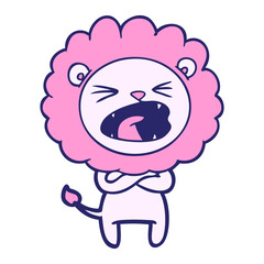 cartoon angry lion in bright neon color