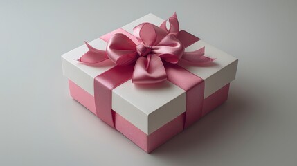 Obraz premium Wrapped present with pink ribbon, square, with pink base