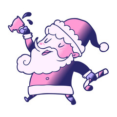 cartoon santa claus with hot cocoa in bright neon color