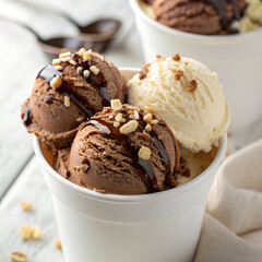 Delicious Chocolate and Vanilla Ice Cream in a Cup