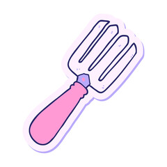 sticker of a cartoon fork in bright neon color
