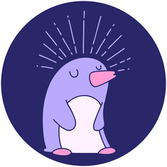 icon of a tattoo style happy penguin in bright neon color