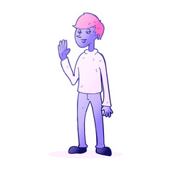 cartoon waving man in bright neon color