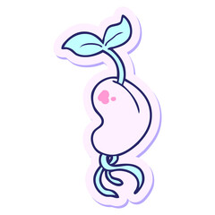 sticker of a cartoon sprouting seed in bright neon color