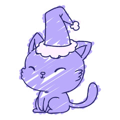 Christmas Cat Chalk Drawing in bright neon color