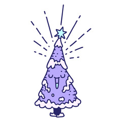 illustration of a traditional tattoo style happy christmas tree in bright neon color
