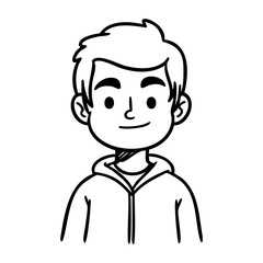 Smiling cartoon male character in hoodie. Vector hand-drawn doodle illustration