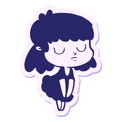 sticker of a cartoon indifferent woman in bright neon color