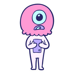 cartoon cyclops alien spaceman in bright neon color