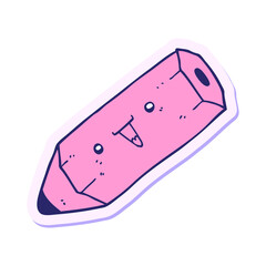 sticker of a cute cartoon pencil in bright neon color