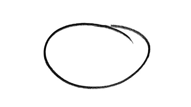 Black Hand-drawing marker round oval frame circle animation, Hand-drawn doodle art circle highlight with alpha channel in transparent background, For marking text, numbers, marker pen, pencil, logo
