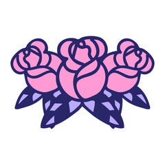 tattoo in traditional style of a bouquet of flowers in bright neon color