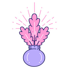 illustration of a traditional tattoo style house plant in bright neon color