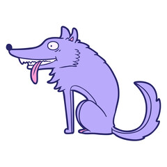 hungry cartoon wolf in bright neon color