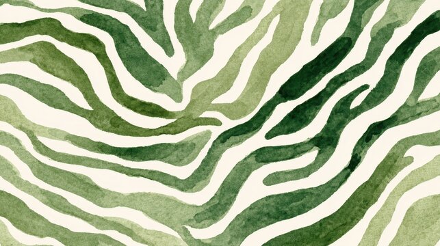 Green watercolor strokes creating zebra like pattern, merging natural tones with contemporary design, representing artistic interpretation of wildlife inspired graphic element - Powered by Adobe
