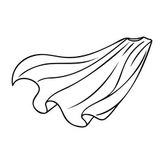 Flowing fabric line art illustration of cape in motion design. Vector hand-drawn doodle illustration