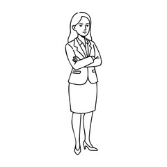 Confident young asian businesswoman in professional attire illustration. Vector hand-drawn doodle illustration